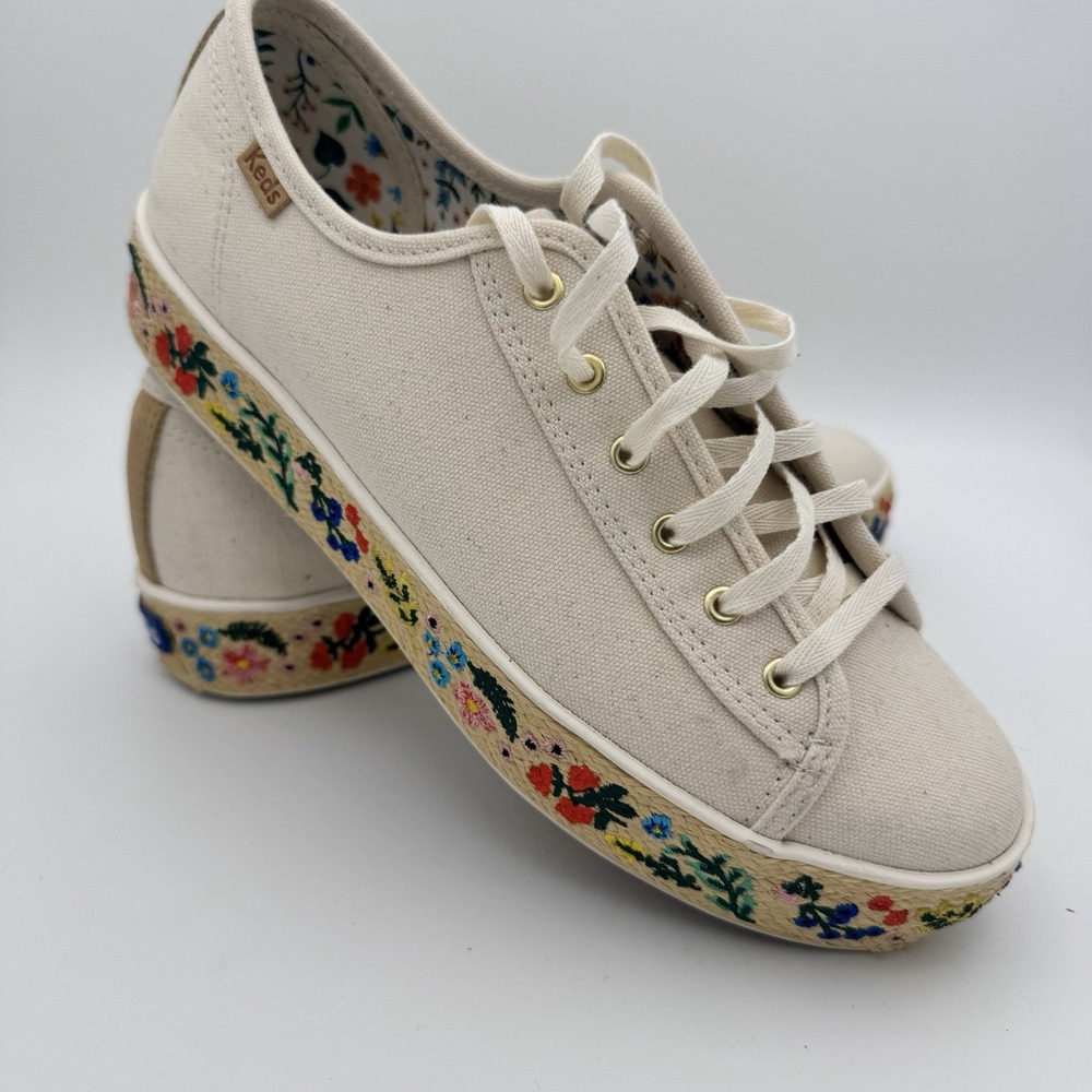 Keds Cream Canvas Sneakers with Floral Embroidered Platform